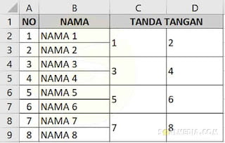 Kolom tanda tangan excel zig-zag untuk daftar hadir