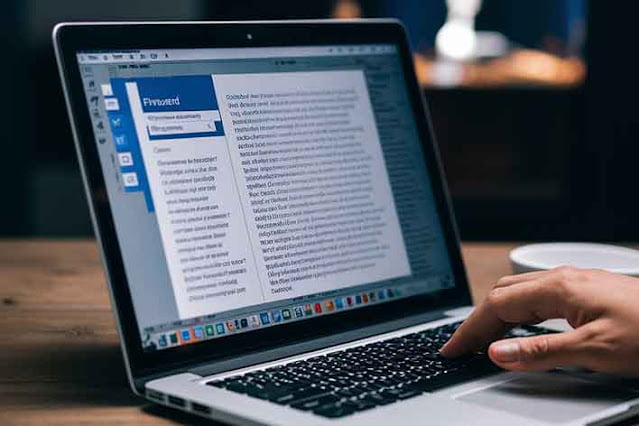 laptop membuka microsoft word dan sedang mencari kata dengan fitur find laptop membuka microsoft word dan sedang mencari kata dengan fitur find