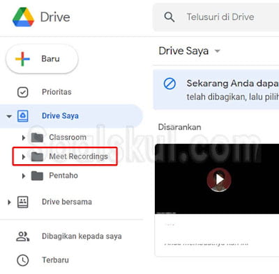 langkah 2-3 simpan rekam layar google meet G Suit
