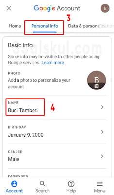 langkah 3-4 ganti nama google meet hp